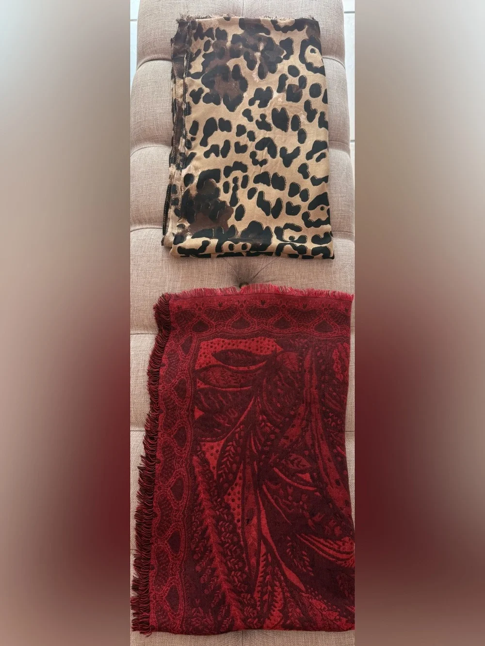 BUNDLE of 2 LARGE STYLISH FALL SCARVES RED/ ANIMAL PRINT